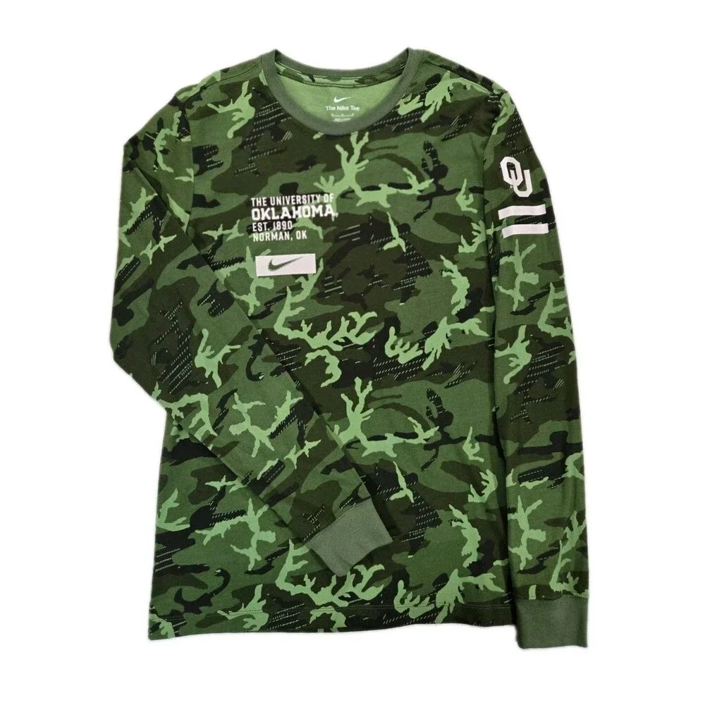 Mens The Nike Tee Oklahoma Sooners Camouflage Long Sleeve T Shirt Medium Green
